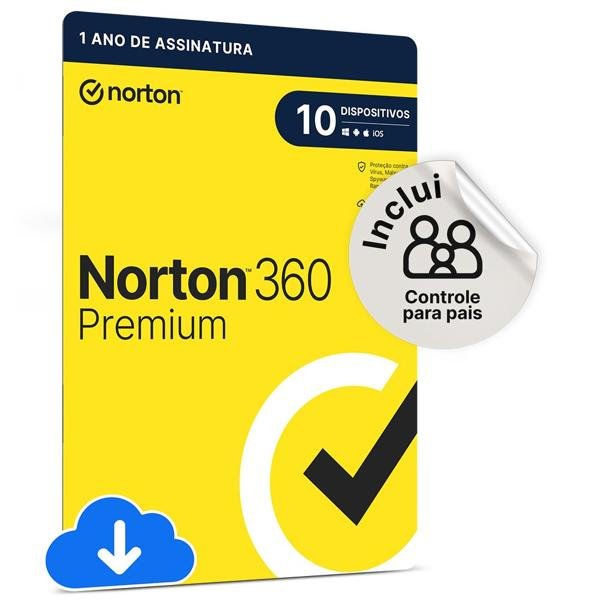 Norton Antivírus 360 Premium 10 dispositivos, Licença 12 meses, Digital para Download, Nortonlifelock - UN 1 UN