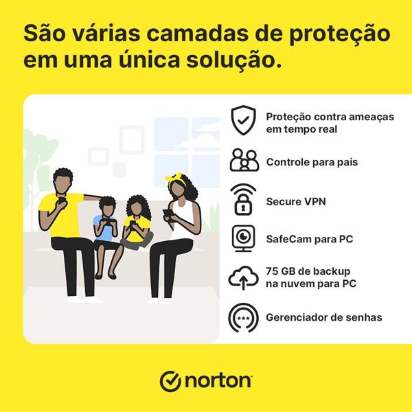 Norton Antivírus 360 Premium 10 dispositivos, Licença 12 meses, Digital Download, Nortonlifelock - 1 UN