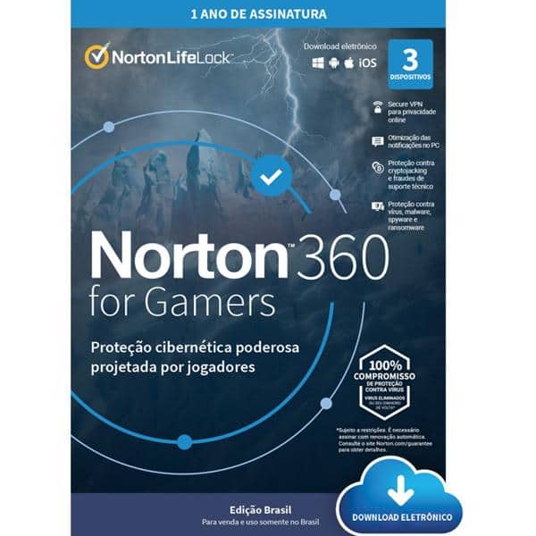 Norton Antivírus Security Gamer 3 dispositivos, Licença 12 meses,  Digital para Download, NortonLifeLock 1 UN