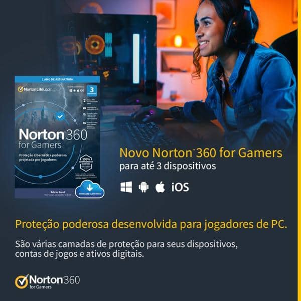 Norton Antivírus Security Gamer 3 dispositivos, Licença 12 meses,  Digital para Download, NortonLifeLock 1 UN