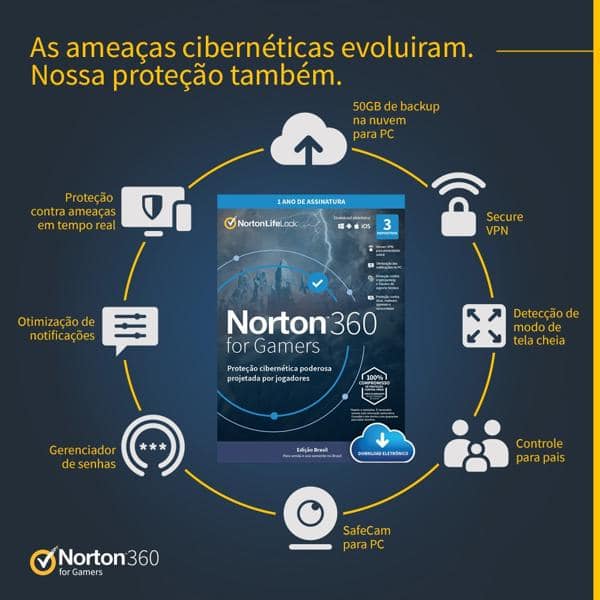 Norton Antivírus Security Gamer 3 dispositivos, Licença 12 meses,  Digital para Download, NortonLifeLock 1 UN