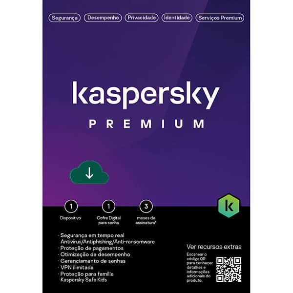 Kaspersky Antivírus Premium, 1 dispositivo, 3 meses, KL1047KDAQS, Kaspersky 1 UN Kaspersky Antivírus Premium, 1 dispositivo, 3 meses, KL1047KDAQS, Kaspersky 1 UN