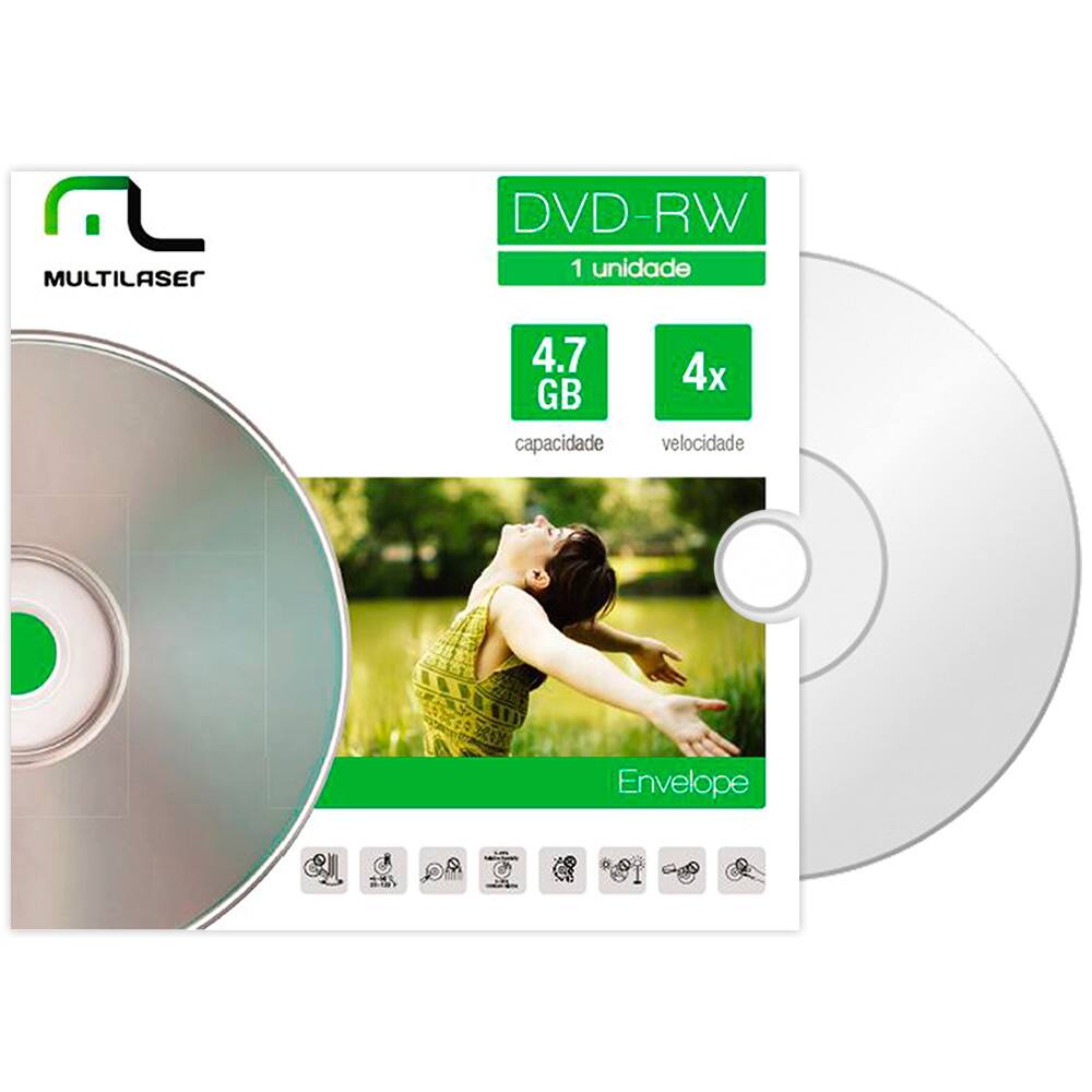 Dvd rw regravável 4.7gb 120min 4x envelope DV064 Multilaser PT 1 UN