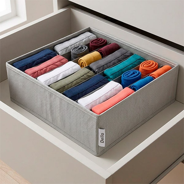 Colmeia organizadora TNT flexível com 7 divisórias, 32 x 32 x 10cm, Cinza, Dello - CX 1 UN