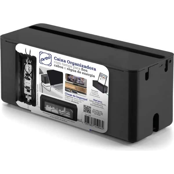 Caixa Organizadora com tampa, Preto, 30,5cm x 11cm x 12,4cm, 5906, ARTHI - PT 1 UN