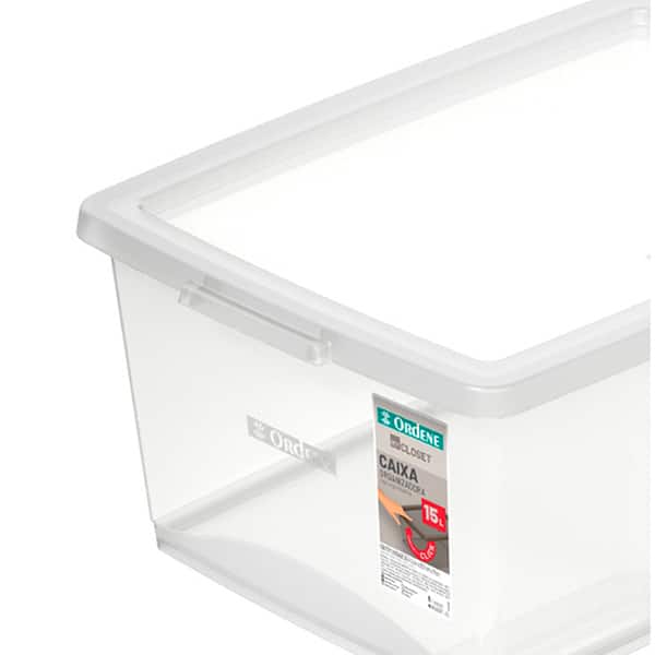 Caixa organizadora c/trava cristal 15L OR80500 Ordene PT 1 UN