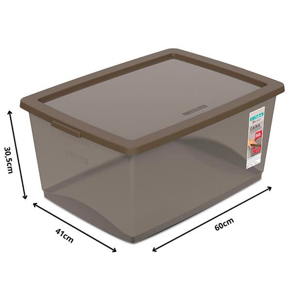 Caixa organizadora plástica com tampa, Camurça, 60L, OR80959N, Ordene - 1 UN