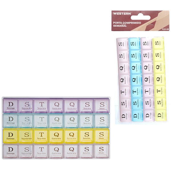 Caixa organizadora de comprimidos semanal, retangular PCO-08, Western - PT 4 UN