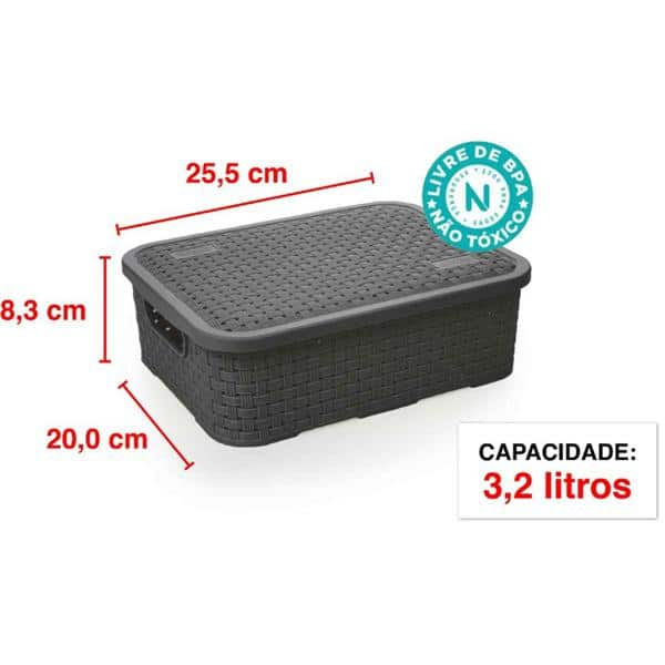 Caixa organizadora com alças Rattan preto 3,2L 259/P Nitron - PT 1 UN