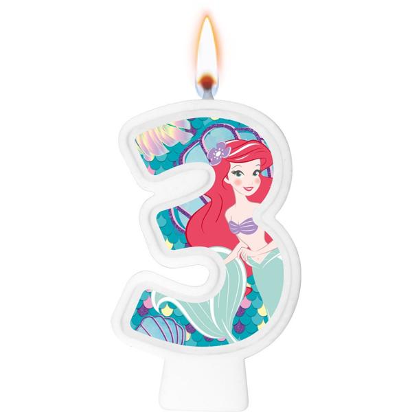 Vela de Aniversário Ariel, A Pequena Sereia, Número 3, Regina Festas - PT 1 UN