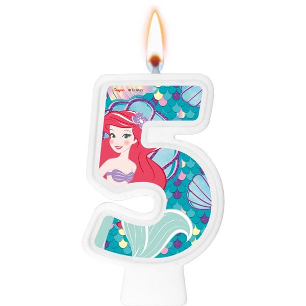 Vela de Aniversário Ariel, A Pequena Sereia, Número 5, Regina Festas - PT 1 UN