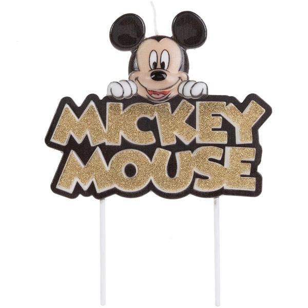 Vela de Aniversário Mickey Disney, com Glitter Dourado, Silver Plastic - BT 1 UN