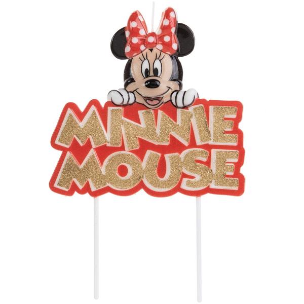 Vela de Aniversário Minnie Disney Vermelha, com Glitter Dourado, Silver Plastic - BT 1 UN