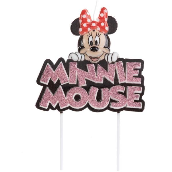 Vela de Aniversário Minnie Disney, com Glitter Rosa, Silver Plastic - BT 1 UN