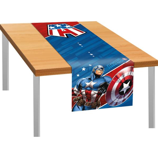 Toalha de Mesa Infantil Trilho, Capitão América, 40cm x 200cm, Regina Festas - PT 1 UN