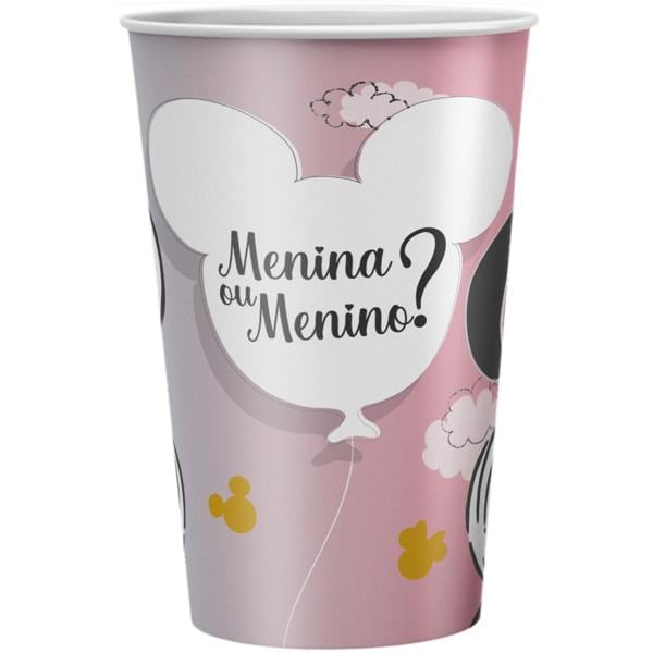 Copo para Festa Infantil, Chá Revelação, Mickey e Minnie, 180ml, Regina Festas - PT 12 UN