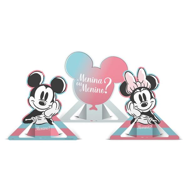 Decoração de Mesa Infantil, Chá Revelação, Mickey e Minnie, Regina Festas - PT 6 UN