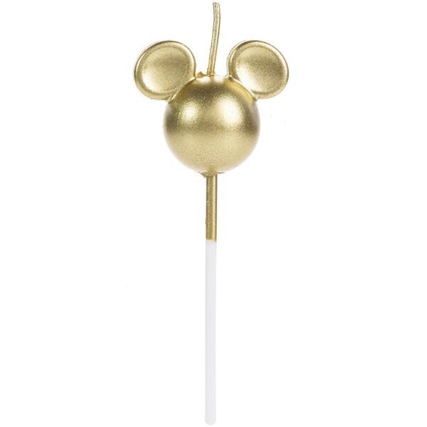 Vela de Aniversário Mickey Mouse, Dourada, 360º, Silver Plastic - BT 1 UN