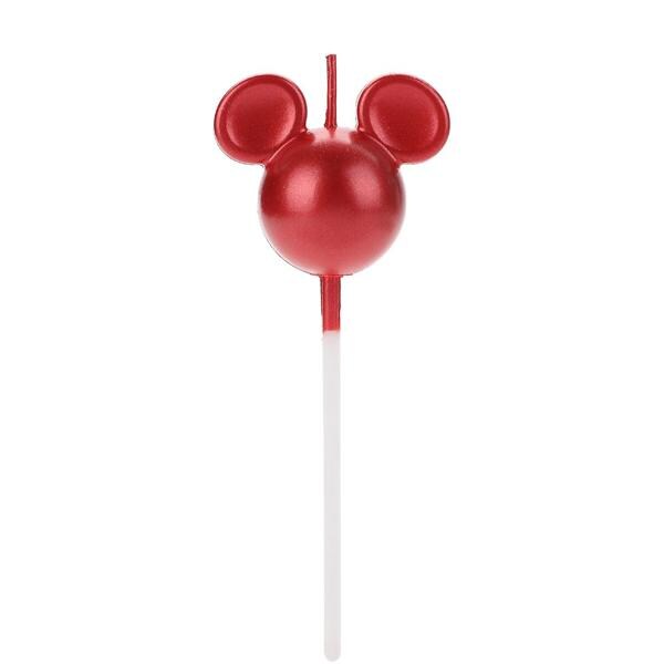 Vela de Aniversário Mickey Mouse, Vermelha, 360º, Silver Plastic - BT 1 UN