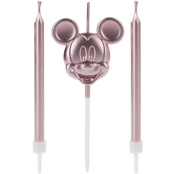 Vela de Aniversário Mickey Disney, Rose Gold, Silver Plastic - BT 3 UN