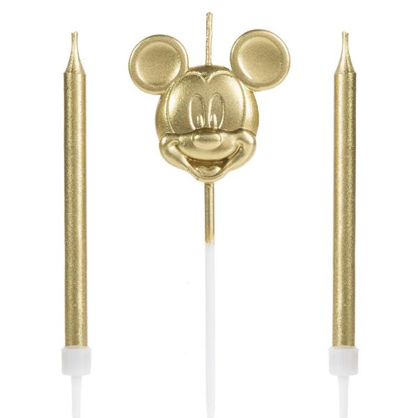 Vela de Aniversário Mickey Disney, Dourada, Silver Plastic - BT 3 UN