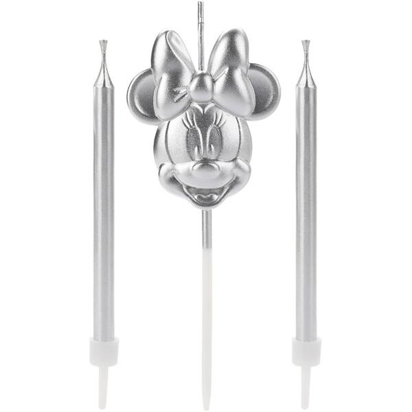 Vela de Aniversário Minnie Mouse, Prateada, Silver Plastic - BT 3 UN