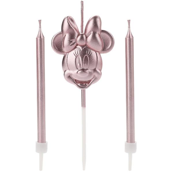 Vela de Aniversário Minnie Mouse, Rose Gold, Silver Plastic - BT 3 UN