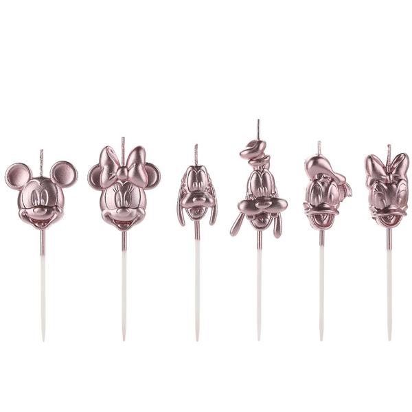 Vela de Aniversário Mickey Mouse e Sua Turma, Rose Gold, Silver Plastic - BT 6 UN