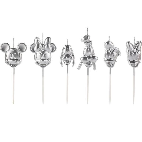 Vela de Aniversário Mickey Disney e Sua Turma, Prateada, Silver Plastic - BT 6 UN