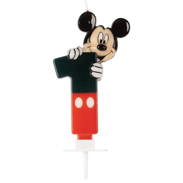 Vela de Aniversário Mickey Mouse, Número 1, Silver Plastic - BT 1 UN