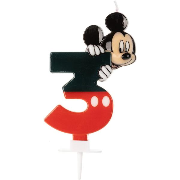 Vela de Aniversário Mickey Mouse, Número 3, Silver Plastic - BT 1 UN