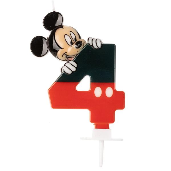 Vela de Aniversário Mickey Mouse, Número 4, Silver Plastic - BT 1 UN