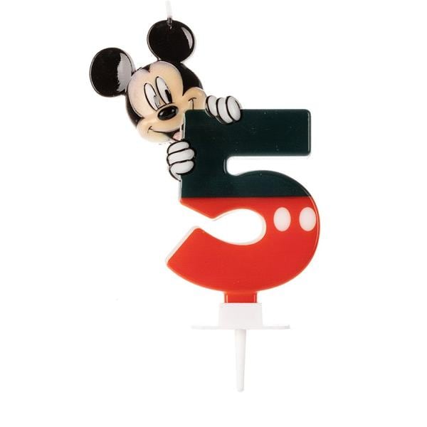 Vela de Aniversário Mickey Mouse, Número 5, Silver Plastic - BT 1 UN