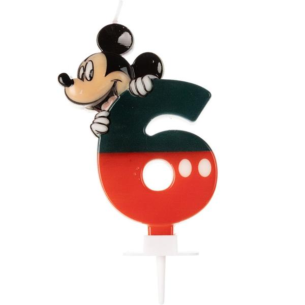 Vela de Aniversário Mickey Mouse, Número 6, Silver Plastic - BT 1 UN