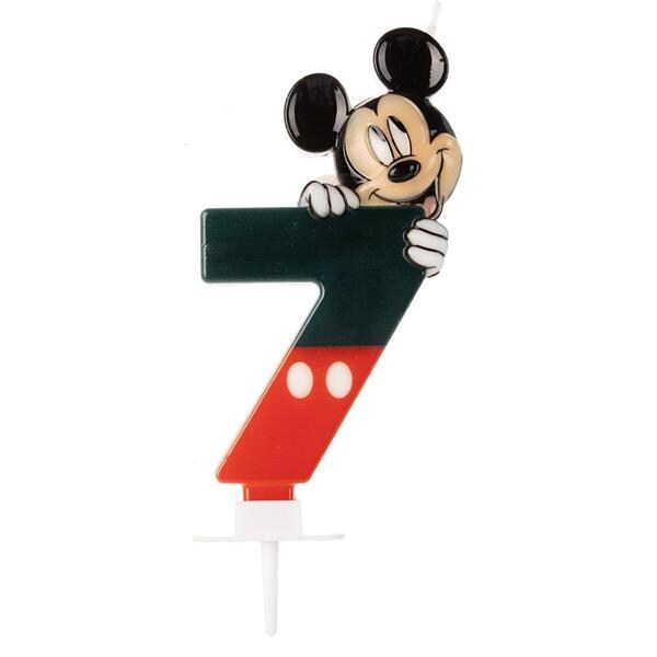 Vela de Aniversário Mickey Mouse, Número 7, Silver Plastic - BT 1 UN