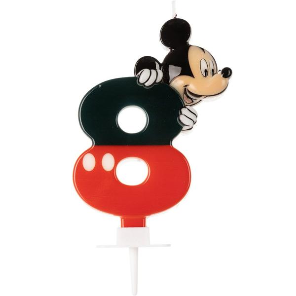 Vela de Aniversário Mickey Mouse, Número 8, Silver Plastic - BT 1 UN