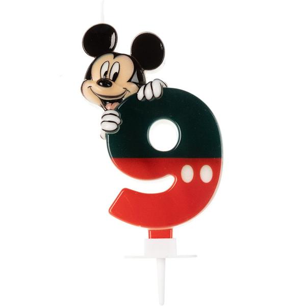 Vela de Aniversário Mickey Mouse, Número 9, Silver Plastic - BT 1 UN