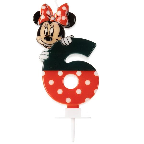 Vela de Aniversário Minnie Mouse, Número 6, Silver Plastic - BT 1 UN