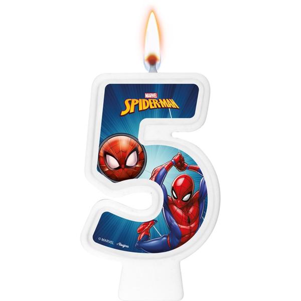 Vela de Aniversário Homem Aranha Spiderman Marvel, Número 5, Regina Festas - PT 1 UN