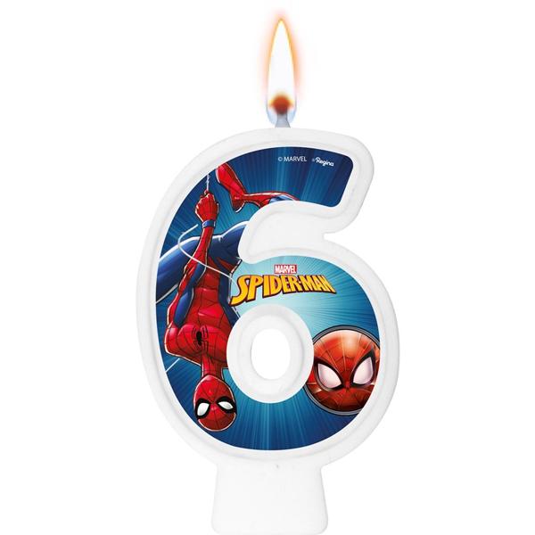 Vela de Aniversário Homem Aranha Spiderman Marvel, Número 6, Regina Festas - PT 1 UN