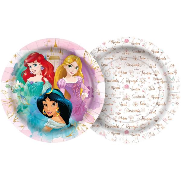 Prato Descartável Papel, 18cm, Princesas Disney, Regina Festa - PT 12 UN