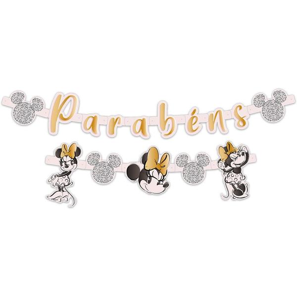 Faixa Decorativa de Aniversário "Parabéns" Minnie Disney, Dourado, Regina Festas - PT 1 UN