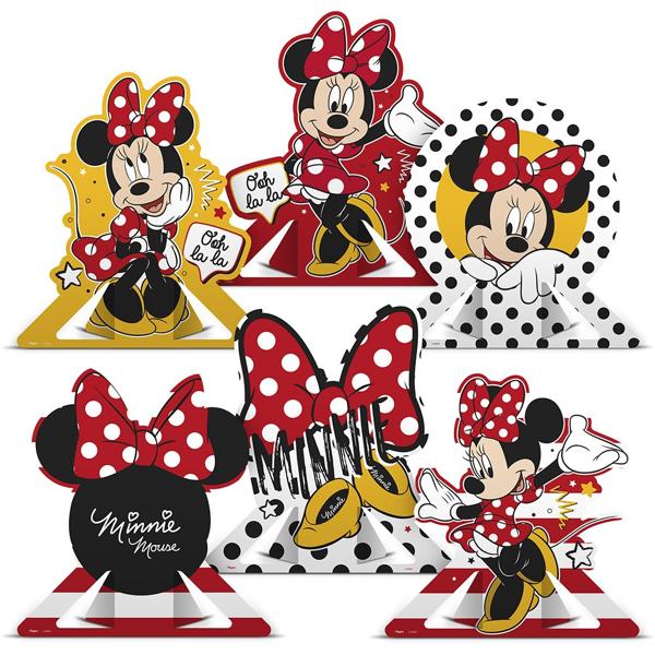 Decoração de Mesa Infantil Minnie Mouse Vermelha, Regina Festas - PT 6 UN