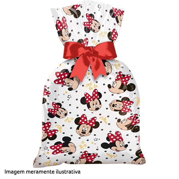 Sacola de Plástico para Lembrancinha Minnie Mouse Vermelha, Regina Festas - PT 12 UN