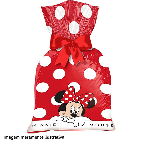 Sacola de Plástico para Lembrancinha Minnie Mouse Vermelha, Regina Festas - PT 12 UN