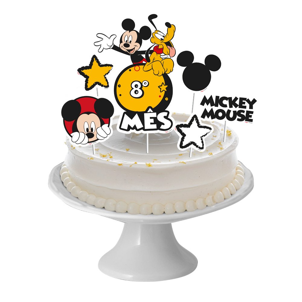 Topos de Bolo Infantil, Mesversário, Mickey Mouse, Regina Festas - PT 6 UN  - Festas - Kalunga