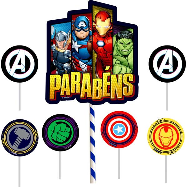 Topo de Bolo Infantil Vingadores Avengers Marvel, em EVA, Piffer - PT 1 UN