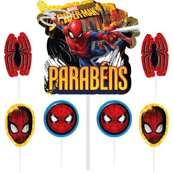 Topo de Bolo Infantil Homem Aranha Spiderman Marvel, em EVA, Piffer - PT 1 UN