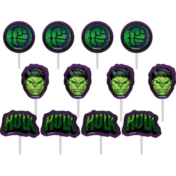 Palito Decorativo Vingadores Avengers Marvel Hulk, Piffer - PT 12 UN