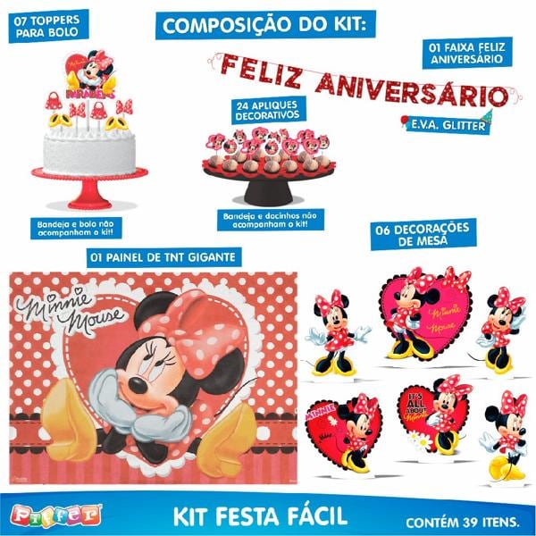 Kit Festa Infantil Minnie Disney, Piffer - PT 1 UN